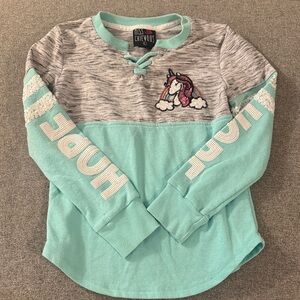 5/$15- Miss Chievous Kids Unicorn Graphic Top - Gray and Blue